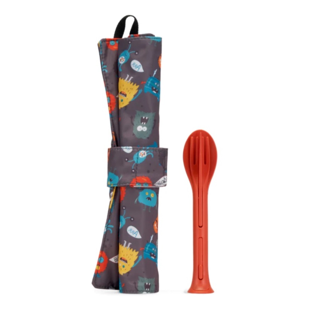 Bondstreet Reusable Placemat and Utensils - Grey Monsters Print *NEW*